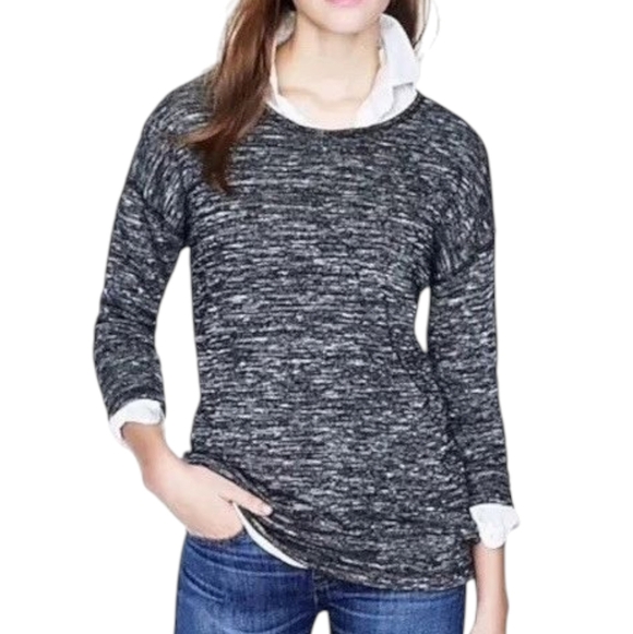J Crew Sweater Chunky Fisherman Preppy Womens Small Popover Black Grey Melange - Picture 1 of 12